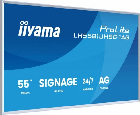 IIYAMA Monitor interaktywny 55 cali LH5581UHSG-1AG 24/7,VA,ANDROID 14,4K, 2x10W, WiFi,    UCHWYT CIENNY, 2xHDMI, USB-C, RJ45, IR, 2xUSB, WHITE