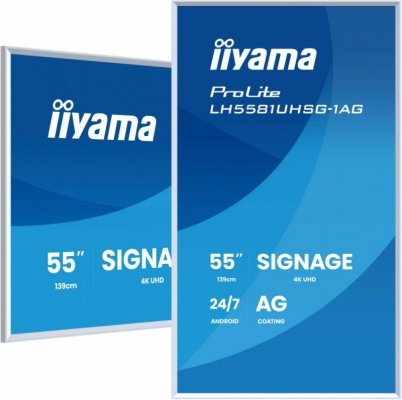 IIYAMA Monitor interaktywny 55 cali LH5581UHSG-1AG 24/7,VA,ANDROID 14,4K, 2x10W, WiFi,    UCHWYT CIENNY, 2xHDMI, USB-C, RJ45, IR, 2xUSB, WHITE