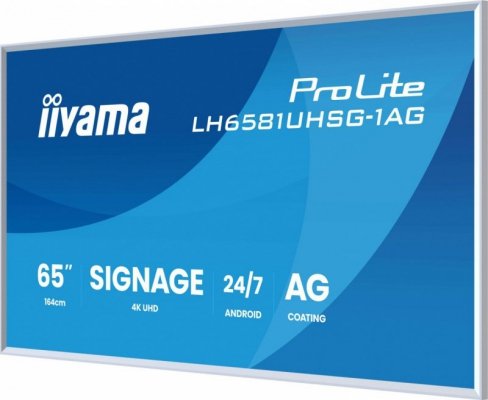 IIYAMA Monitor interaktywny 65 cali LH6581UHSG-1AG 24/7,VA,ANDROID 14,4K, 2x10W, WiFi,    UCHWYT ŚCIENNY, 2xHDMI, USB-C, RJ45, IR, 2xUSB, WHITE