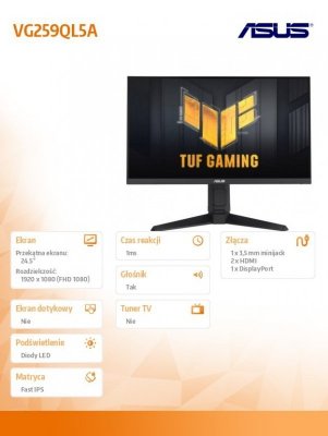 Asus Monitor 25 cali VG259QL5A IPS 200Hz HDMI DP H0-120