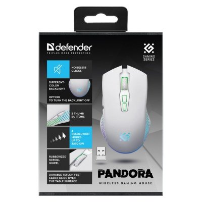 Defender Mysz, myszka  gamingowa bezprzewodowa PANDORA RF 3200DPI 7P biała