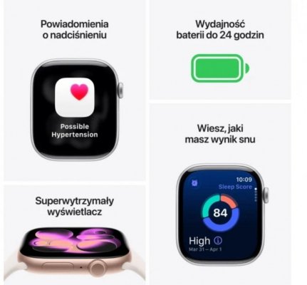 Apple Watch Series 11 GPS, koperta 46 mm z aluminium w kolorze różowego złota, pasek sportowy w kolorze łagodnego różu - rozmiar M/L
