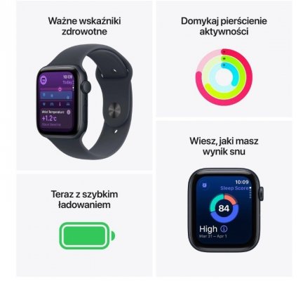 Apple Watch SE 3 GPS+Cellular koperta 40 mm z aluminium w kolorze księżycowej poświaty, pasek sportowy w kolorze księżycowej poświaty - rozmiar M/L