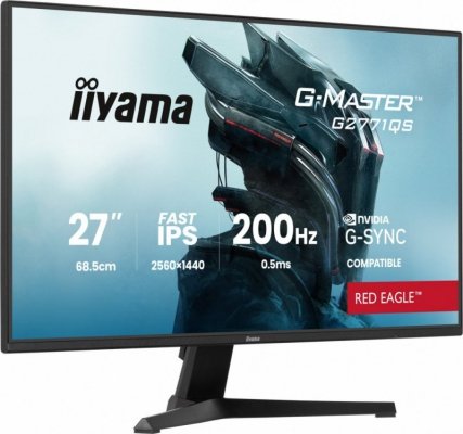 IIYAMA Monitor komputerowy  27 cali G2771QS-B1  QHD,Fast IPS,DP,2xHDMI,200Hz,           350cd,Adaptive G-SYNC - 2560 x 1440 @48-200Hz DisplayPort Only