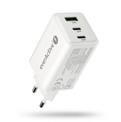 everActive Ładowarka sieciowa GAN QC 4+ 65W 1XUSB 2XUSB-C biała SC-655Q
