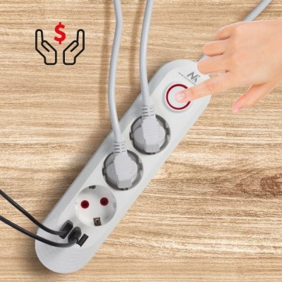 Maclean Listwa zasilająca MCE394 W 3 gniazda 3xUSB, 110-240V AC 50/60, 2.1A max 2500W, biała