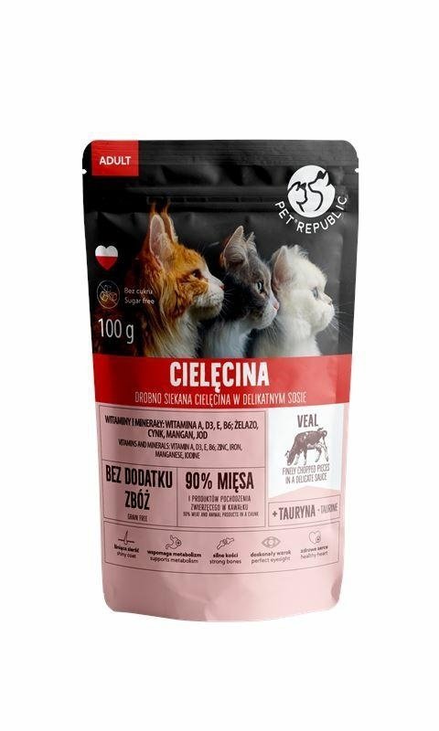 karton Pet Republic Cielęcina w sosie 24x100g Mokra karma dla Kotów