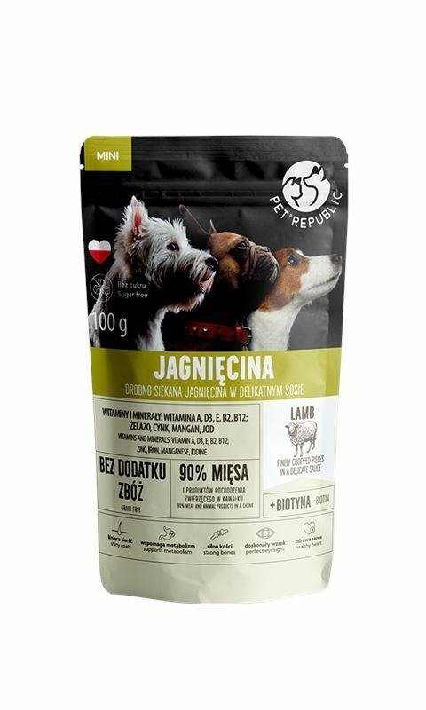 karton Pet Republic Mini Jagnięcina w sosie 24x100g saszetka mokra karma dla Psów małych ras