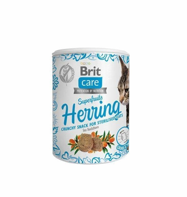 Brit Care Cat Snack Superfruits Herring 100g chrupiące przysmaki ze Śledziem dla sterylizowanych kotów