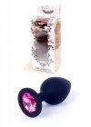 BossSeries Korek Analny -Jewellery Black Silikon PLUG Medium- Pink Diamond