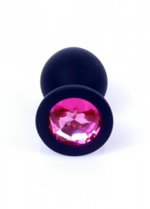 BossSeries Korek Analny -Jewellery Black Silikon PLUG Medium- Pink Diamond