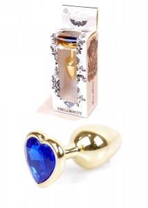 BossSeries Korek Analny-Jewellery Gold  Heart PLUG- Dark Blue