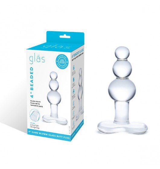 Glas - Korek analny- Beaded Glass Butt Plug With Tapered Base