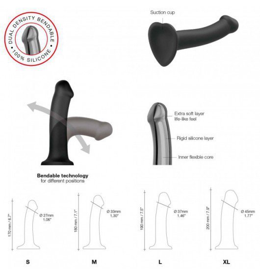 STRAP-ON ME Silicone Bendable Dildo Double Density Black M