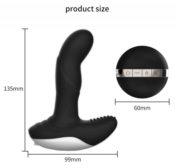 FOX SHOW Masażer prostaty Wibrator-Silicone Massager USB 7 Function + Pulsator / Heating BLACK