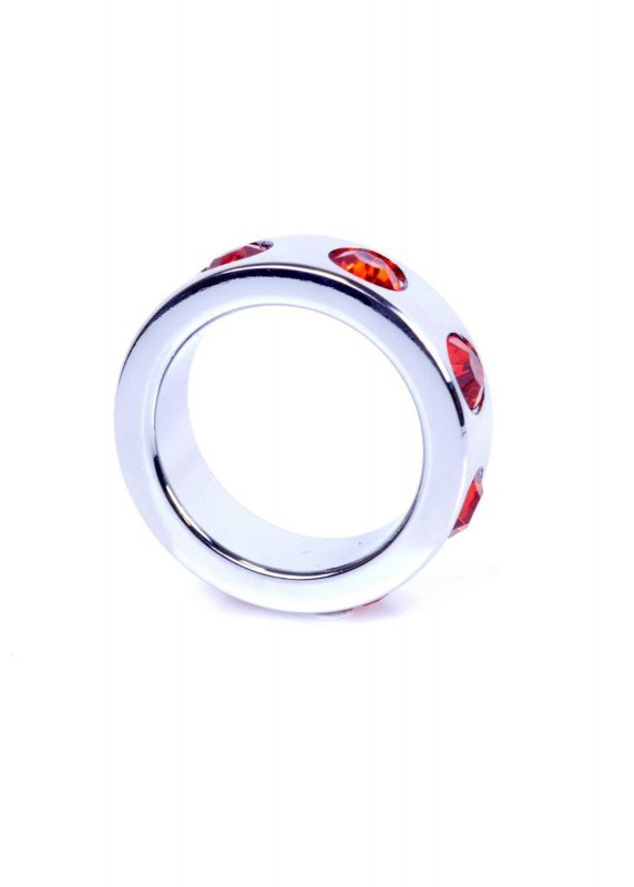 BossSeries Pierścień Erekcyjny-Metal Cock Ring with Red Diamonds Small