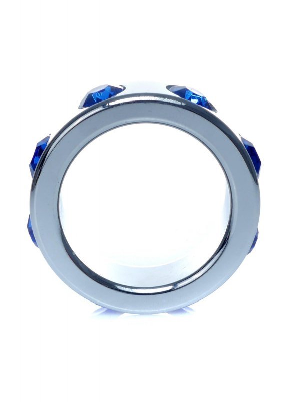 BossSeries Pierścień Erekcyjny-Metal Cock Ring with Dark Blue Diamonds Small