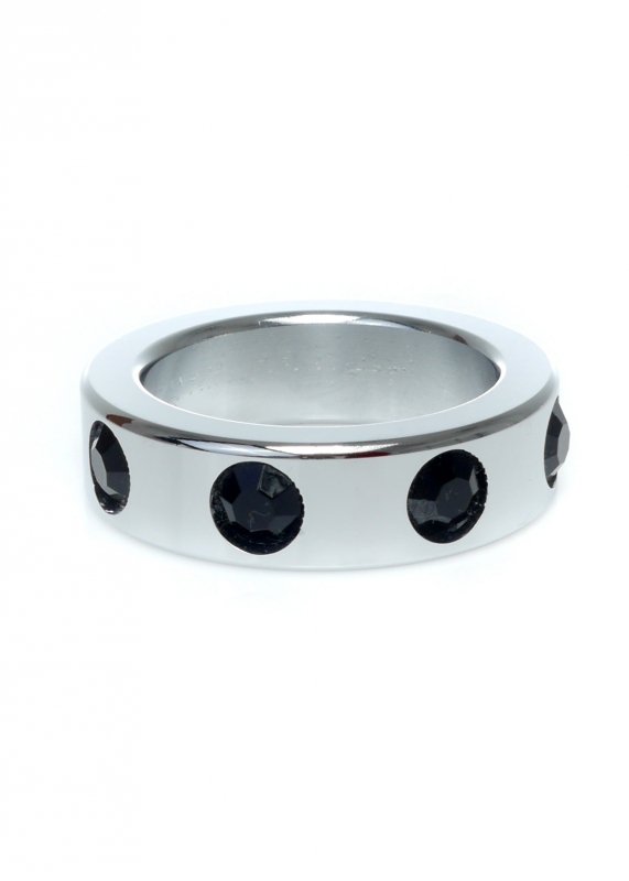 BossSeries Pierścień Erekcyjny-Metal Cock Ring with Black Diamonds Medium