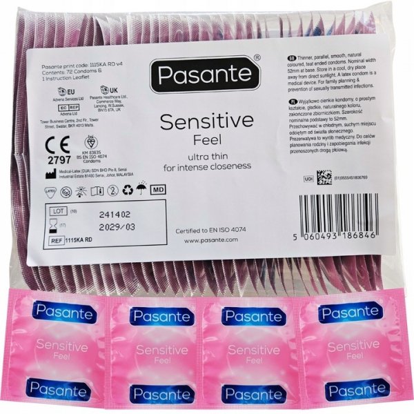 Prezerwatywy Pasante SENSITIVE cienkie 72 sztuki CAŁE OPAKOWANIE