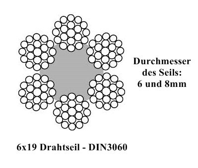 8m Stahlseil Drahtseil galvanisch verzinkt Seil Draht 8mm 6x19