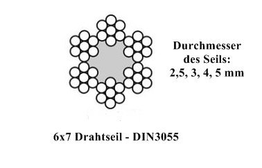 50m Stahlseil Drahtseil galvanisch verzinkt Seil Draht 4mm 6x7