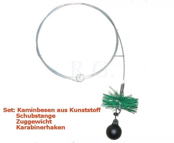 Reinigungsset - Kaminbesen 20cm + Schubstange 3m + Zuggewicht 1,9kg + Karabinerhaken