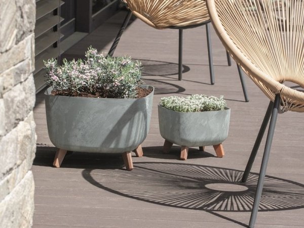 Blumentopf Schüssel mit Füßen Quadrat Pflanztopf Beton-Optik - 300 Grau