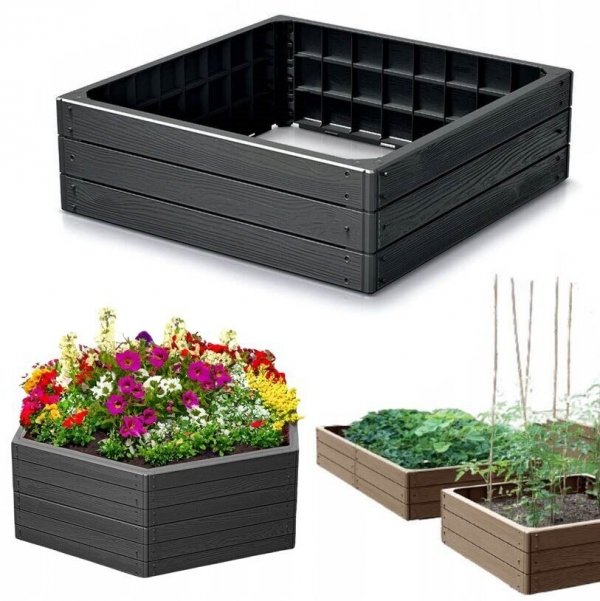 Hochbeet Gartenbeet Pflanzkasten Frühbeet Gemüsebeet aus Kunstoff -  Rechteckig Anthrazit