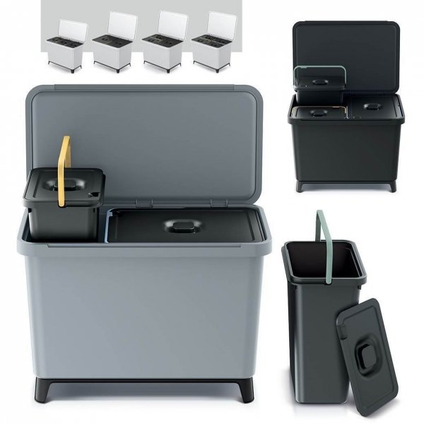 Mülleimer Abfalleimer Mülltrennsystem Müllsortierer - 3er Set - 3x 10L Grau