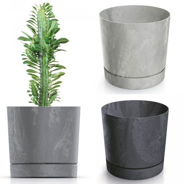 Blumentopf Blumenkübel Rund Beton Effect mit Untersetzer - 240 Anthrazit