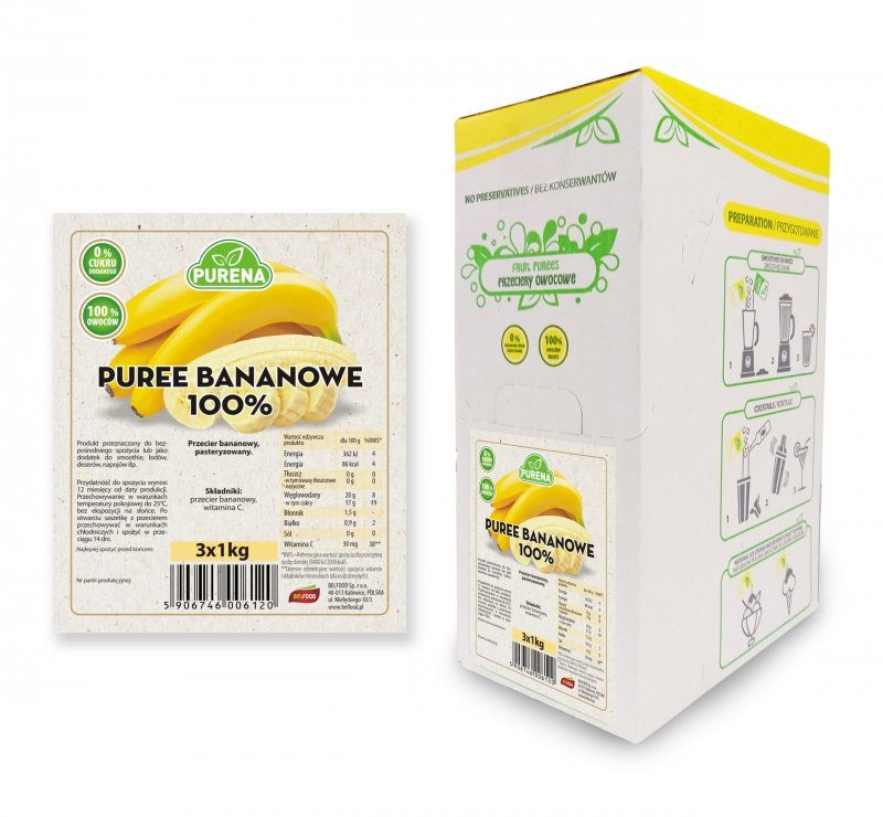 Pulpa puree przecier 100% bez cukru z banana  3x1kg