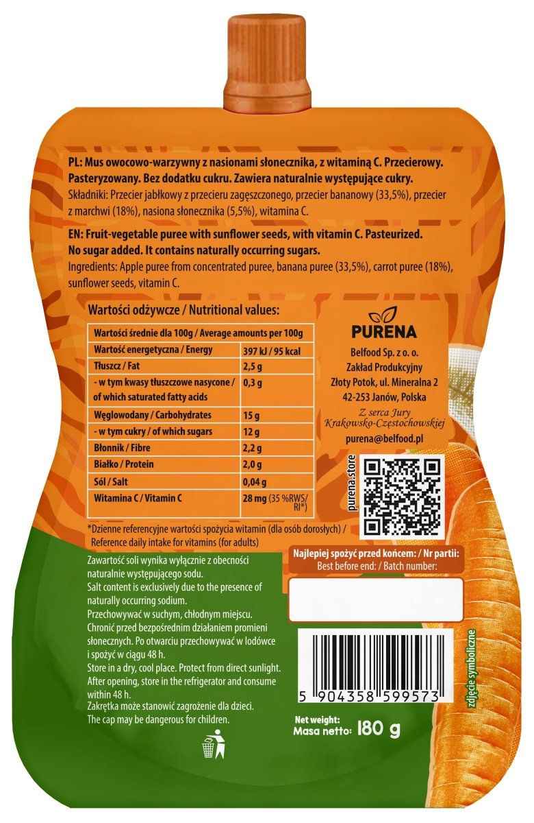 Chrupaczka przekąska marchew-banan 180g x 18sztuk + torba z mazakami