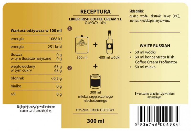 Bezalkoholowy koncentrat do przygotowywania napojów alkoholowych IRISH COFFEE CREAM box 9x300ml