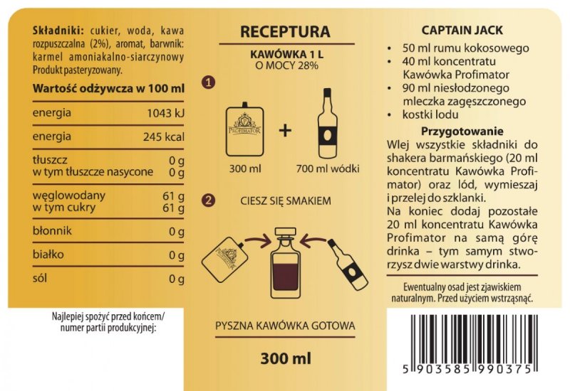 Bezalkoholowy koncentrat do przygotowywania napojów alkoholowych KAWÓWKA box 9x300ml