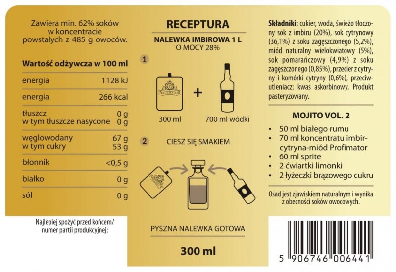 Bezalkoholowy koncentrat do przygotowywania napojów alkoholowych IMBIR box 9x300 ml 