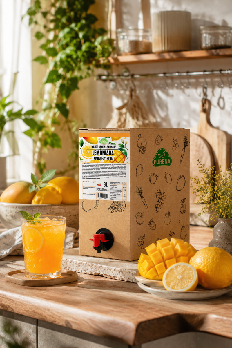 Lemoniada mango-cytryna z kranikiem PURENA 3 L