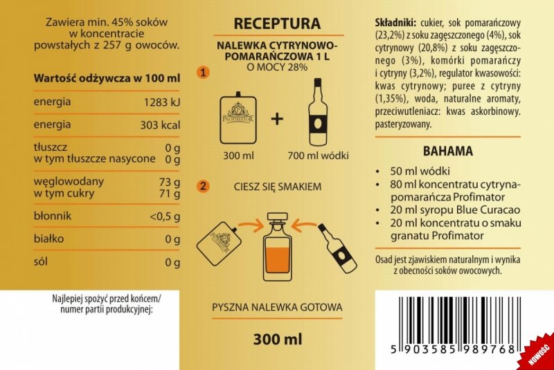 Bezalkoholowy koncentrat do przygotowywania napojów alkoholowych CYTRYNA-POMARAŃCZA 300ml
