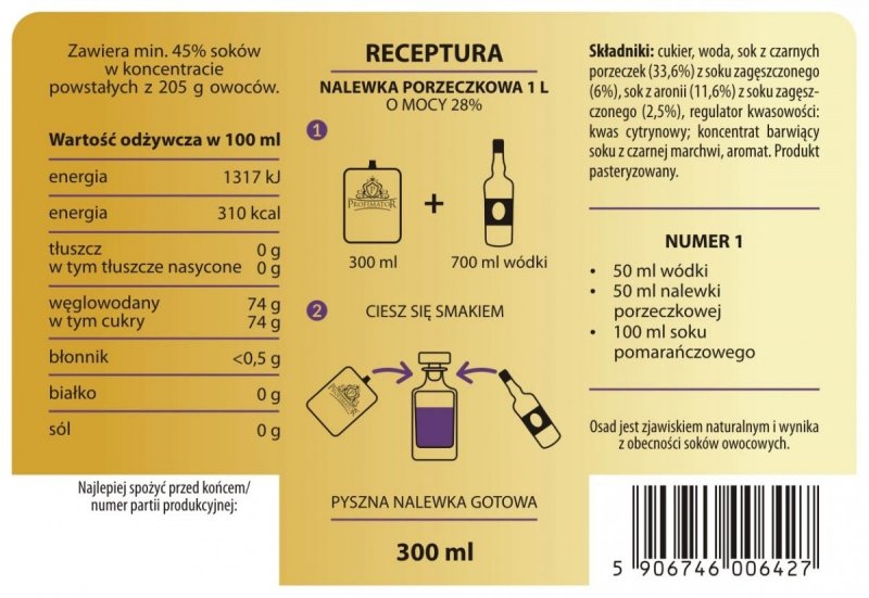 Bezalkoholowy koncentrat do przygotowywania napojów alkoholowych PORZECZKA 300 ml