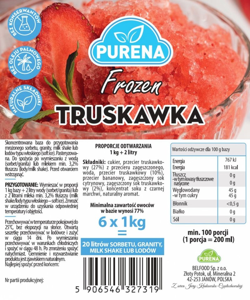 Sorbet, granita, lody włoskie - baza TRUSKAWKA 1kg