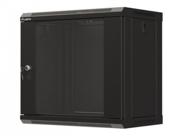 Lanberg Szafa instalacyjna rack wisząca 19" 540x350 czarna drzwi przeszklone ( flat pack)