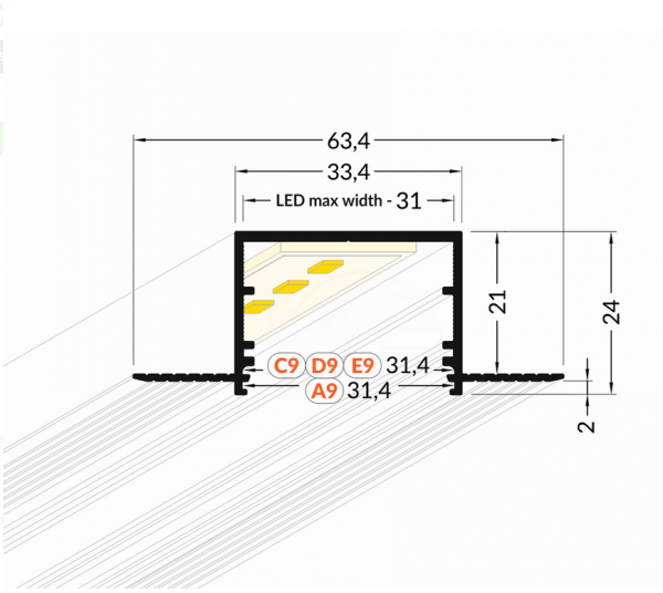 Profil aluminiowy LED wpustowy VARIO30-05 1m.