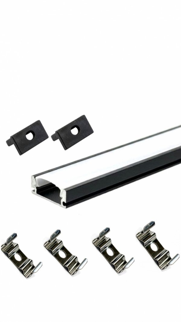 Profil LP-A  prosty czarny 2m kpl. klosz zaślepki uchwyty 