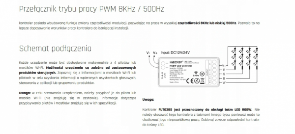 Kontroler Sterownik Taśm LED RGBW FUT038S Milight