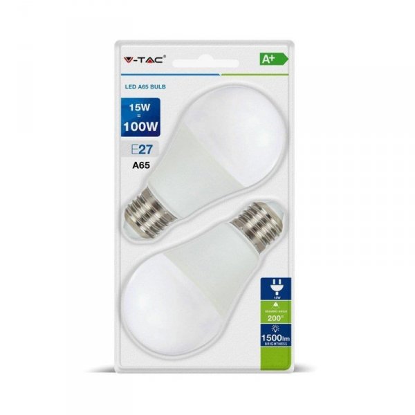 Żarówka LED V-TAC 15W E27 A60 (blister 2szt) VT-2117-B 6400K 1500lm