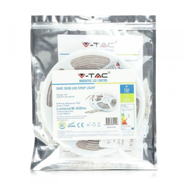 Taśma LED V-TAC 12V SMD3528 300LED IP65 rękaw 3,6W/m VT-3528 60-IP65 Kolor Niebieski 400lm