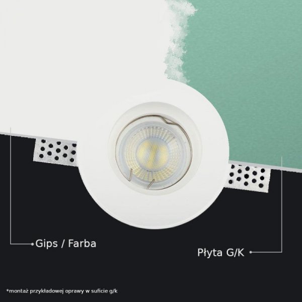 Oczko V-TAC gips GU10 kwadrat wpuszczane G-K białe+chrom VT-866-CSQ 5 lat gwarancji