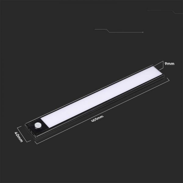 Oprawa podszafkowa V-TAC 2W LED czarna czujnik ruchu ładowanie USB 40cm VT-8142 3000K 160lm