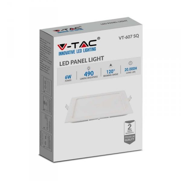 Panel LED V-TAC Premium Downlight 6W Kwadrat 120x120 VT-607 6400K 490lm
