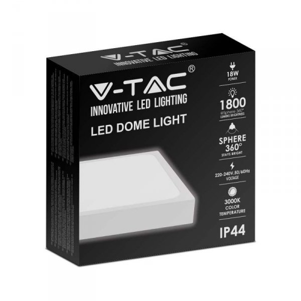 Plafon V-TAC 18W LED Kwadrat IP44 23x23cm Biały VT-8618W-SQ 4000K 1800lm