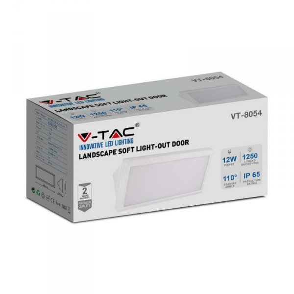 Oprawa Ścienna V-TAC 12W LED Ukośna Biała IP65 VT-5142 4000K 1250lm